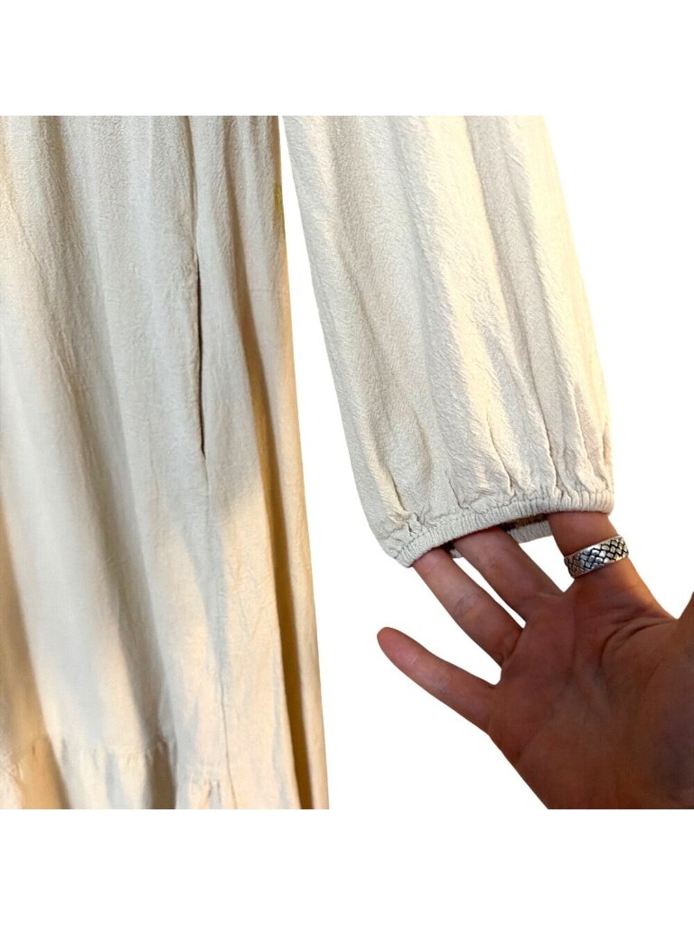 Zanzea Womens Beige Long Sleeve V-Neck Maxi Dress XL 100% Cotton - Picture 7 of 9